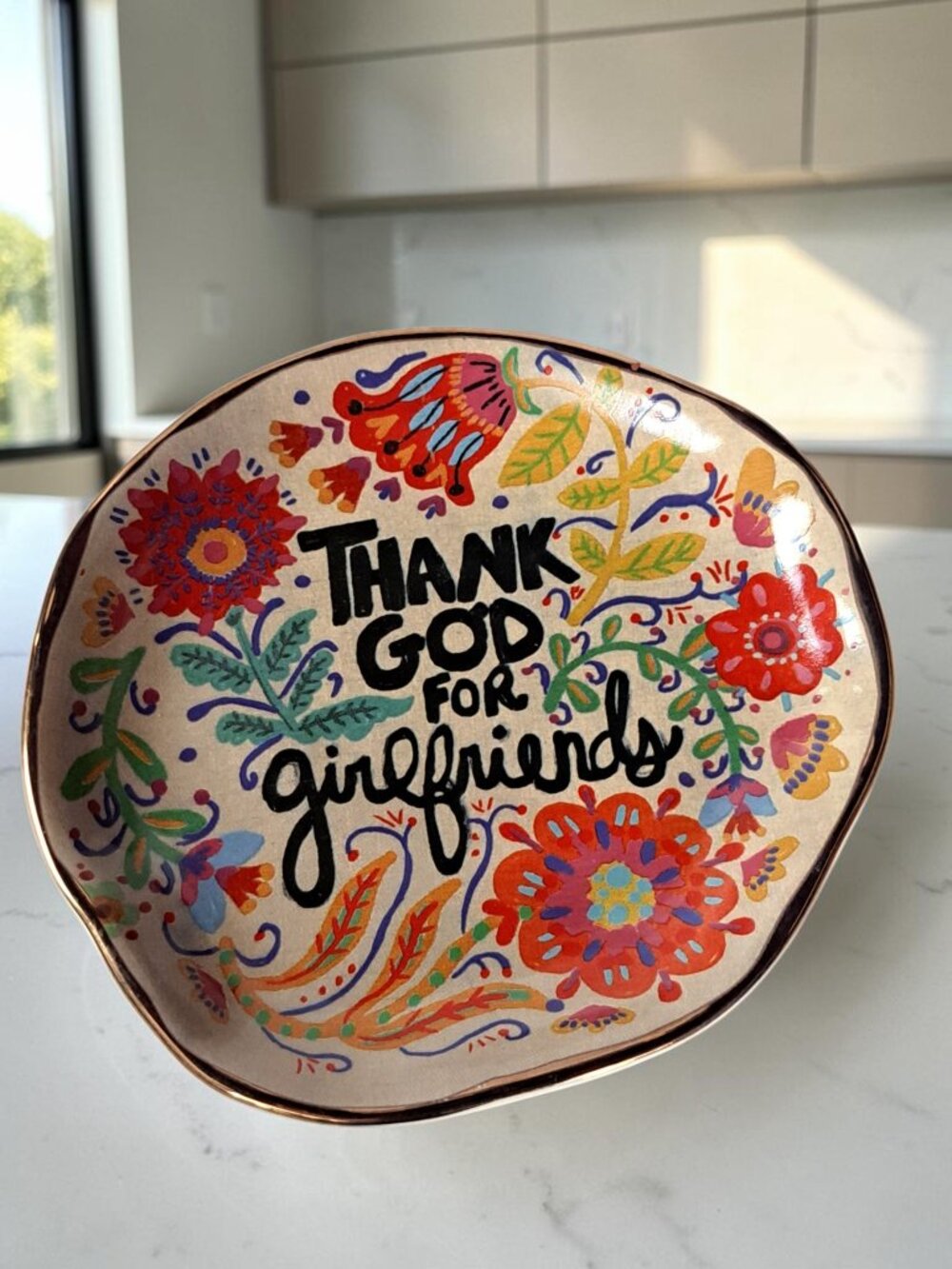 Natural Life Thank God For Girlfriends Decorative Plate Floral Dish Ceramic